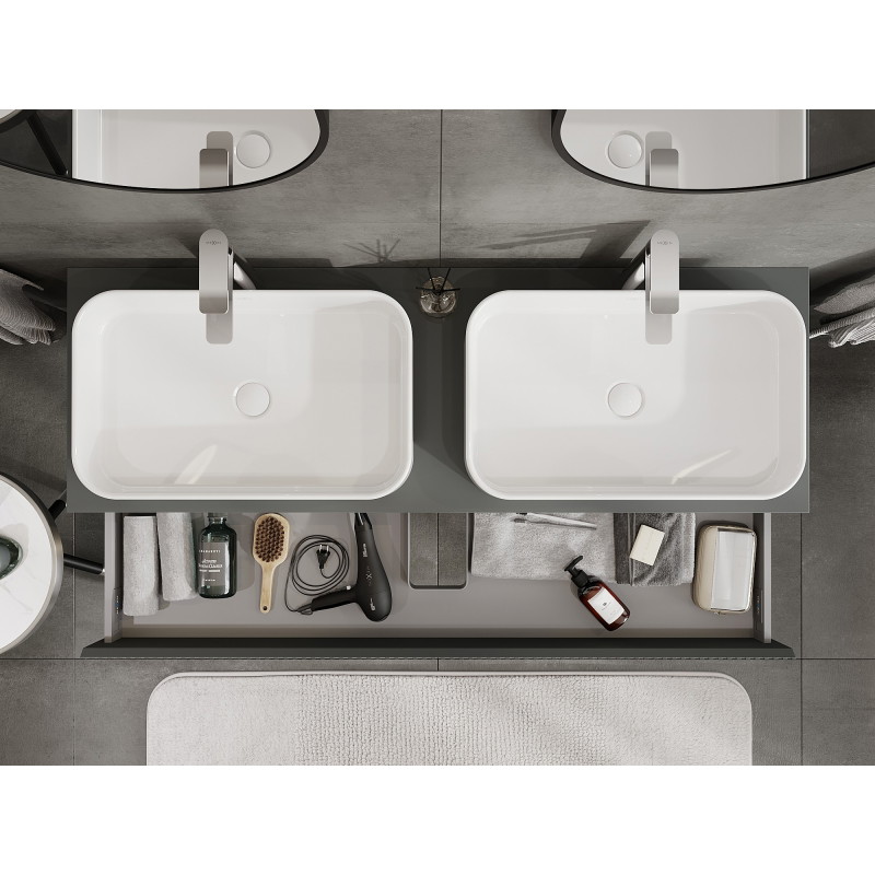 Mexen Rivel meuble de salle de bains sous lavabo 140 cm avec plateau, 1 tiroir, cannelé, graphite mat - 91A20-14023-1-BFC66