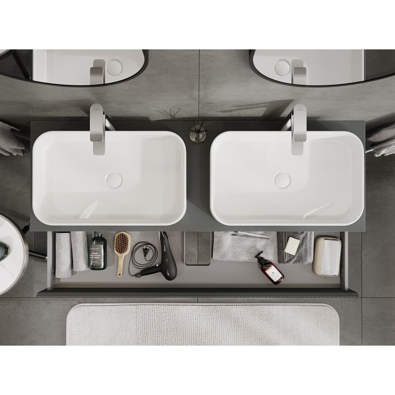 Mexen Rivel meuble de salle de bains sous-lavabo 140 cm avec plateau, 1 tiroir, rainuré, graphite mat - 91A20-14023-1-BFC66