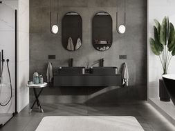 Mexen Rivel armoire de salle de bain sous lavabo 140 cm avec plateau, 1 tiroir, rainuré, noir mat - 91A20-14023-1-BFC71
