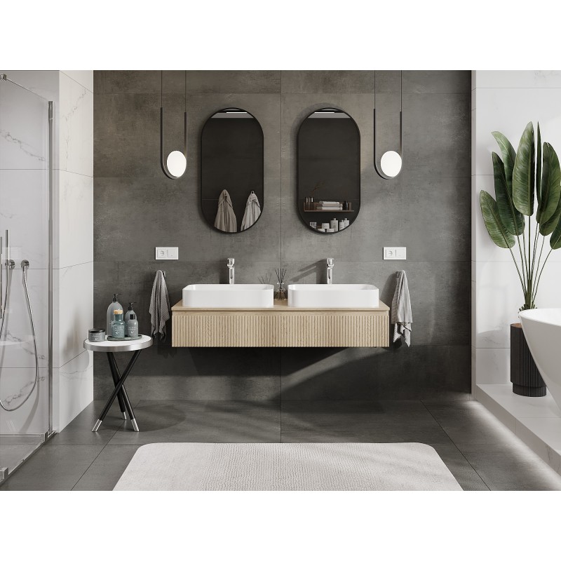 Mexen Rivel meuble de salle de bain sous-lavabo 140 cm avec plateau, 1 tiroir, rainuré, chêne - 91A20-14023-1-BFC81