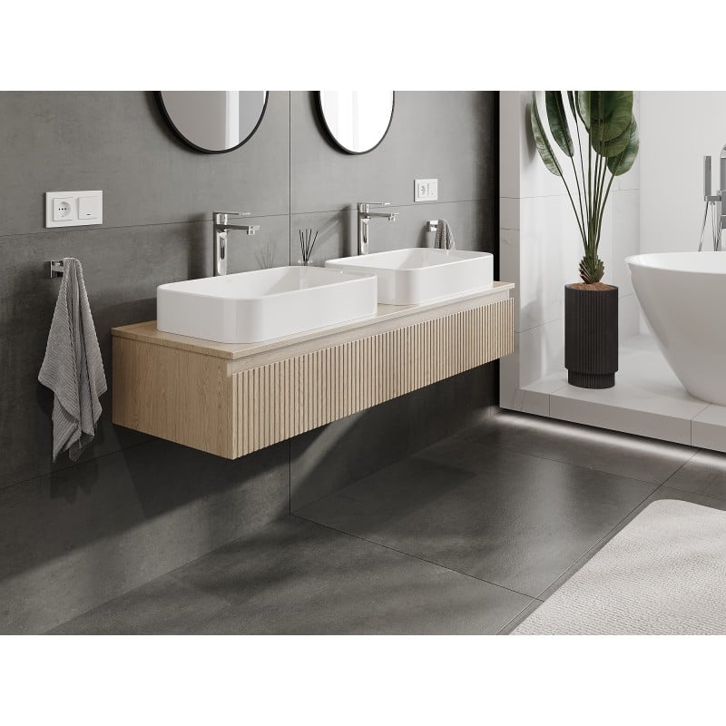 Mexen Rivel meuble de salle de bain sous-lavabo 140 cm avec plateau, 1 tiroir, rainuré, chêne - 91A20-14023-1-BFC81