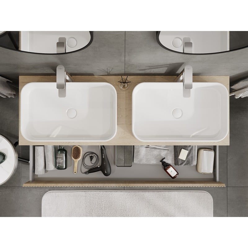 Mexen Rivel meuble de salle de bain sous-lavabo 140 cm avec plateau, 1 tiroir, rainuré, chêne - 91A20-14023-1-BFC81