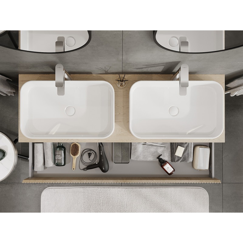 Mexen Rivel meuble de salle de bains sous vasque 140 cm avec plateau, 1 tiroir, rainuré, chêne - 91A20-14023-1-BFC81
