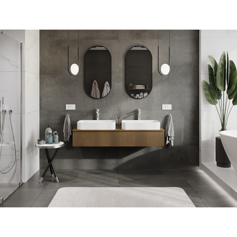 Mexen Rivel meuble de salle de bains sous lavabo 140 cm avec plateau, 1 tiroir, rainuré, noyer - 91A20-14023-1-BFC86