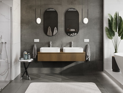 Mexen Rivel meuble de salle de bains sous lavabo 140 cm avec plateau, 1 tiroir, rainuré, noyer - 91A20-14023-1-BFC86