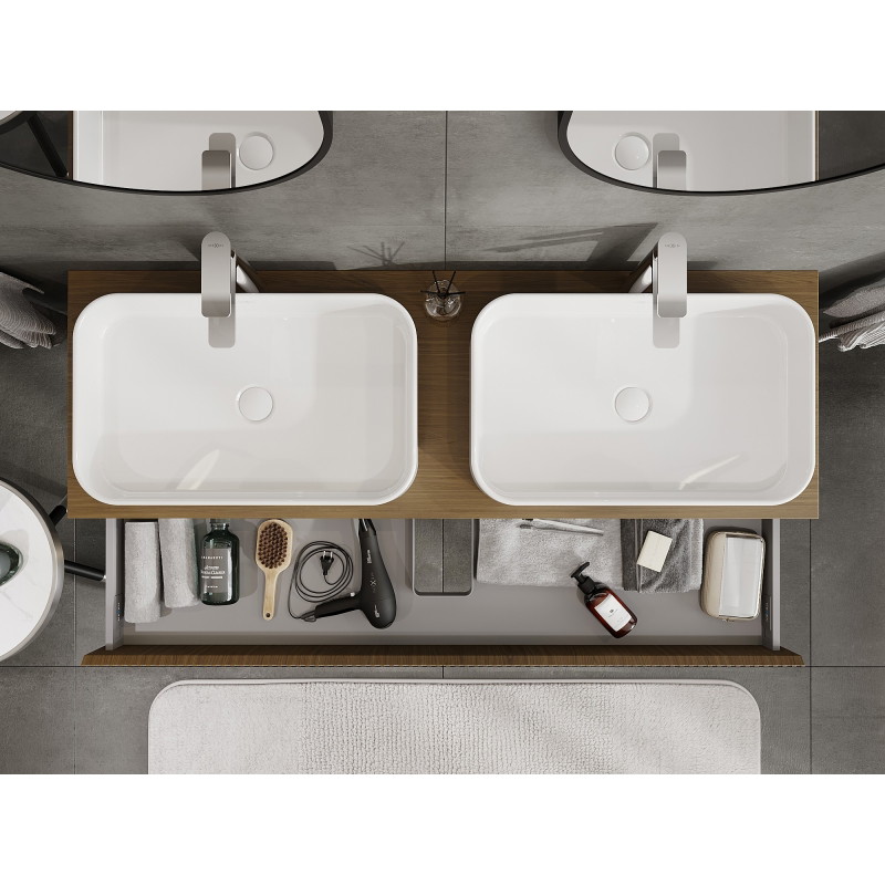 Mexen Rivel meuble de salle de bains sous lavabo 140 cm avec plateau, 1 tiroir, rainuré, noyer - 91A20-14023-1-BFC86