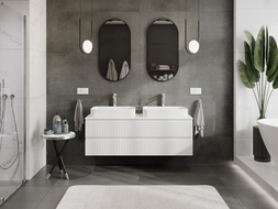 Mexen Rivel armoire de salle de bains sous lavabo 140 cm avec plateau, 2 tiroirs, rainurée, blanc mat - 91A20-14047-2-BFFC01