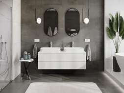 Mexen Rivel Meuble de salle de bains 140 cm avec plan de travail, 2 tiroirs, rainuré, blanc mat - 91A20-14047-2-BFFC01