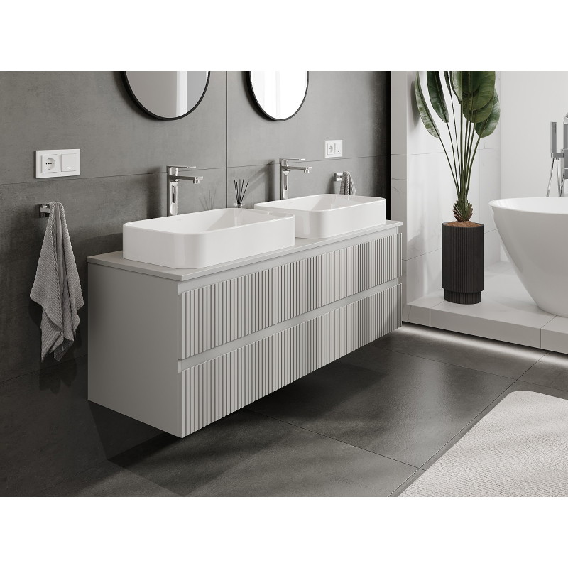 Mexen Rivel meuble de salle de bains sous lavabo 140 cm avec plan, 2 tiroirs, rainuré, gris mat - 91A20-14047-2-BFFC62