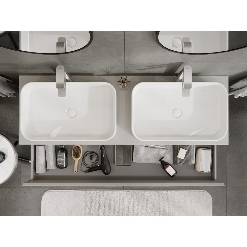 Mexen Rivel meuble de salle de bains sous-lavabo 140 cm avec plateau, 2 tiroirs, rainuré, gris mat - 91A20-14047-2-BFFC62