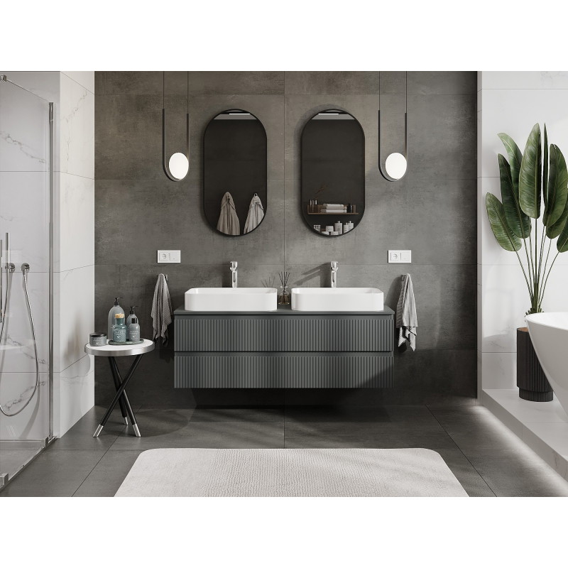 Mexen Rivel meuble de salle de bains sous vasque 140 cm avec plateau, 2 tiroirs, rainuré, graphite mat - 91A20-14047-2-BFFC66