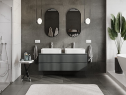 Mexen Rivel meuble de salle de bain sous-vasque 140 cm avec plateau, 2 tiroirs, rainuré, graphite mat - 91A20-14047-2-BFFC66