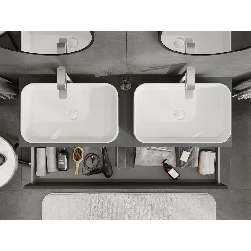 Mexen Rivel meuble de salle de bain sous-vasque 140 cm avec plateau, 2 tiroirs, rainuré, graphite mat - 91A20-14047-2-BFFC66