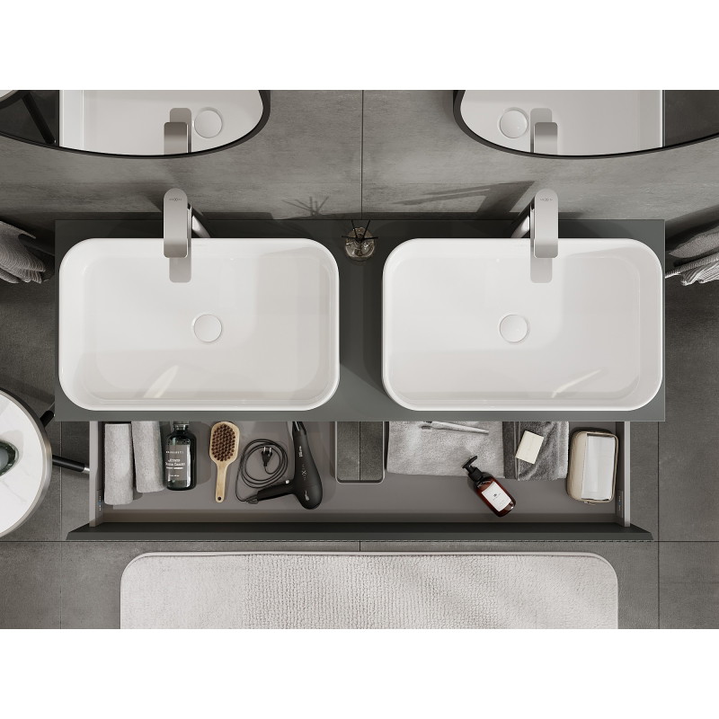 Mexen Rivel meuble de salle de bains sous vasque 140 cm avec plateau, 2 tiroirs, rainuré, graphite mat - 91A20-14047-2-BFFC66