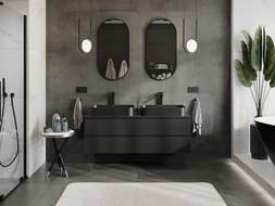 Mexen Rivel meuble de salle de bain sous-lavabo 140 cm avec plateau, 2 tiroirs, rainuré, noir mat - 91A20-14047-2-BFFC71