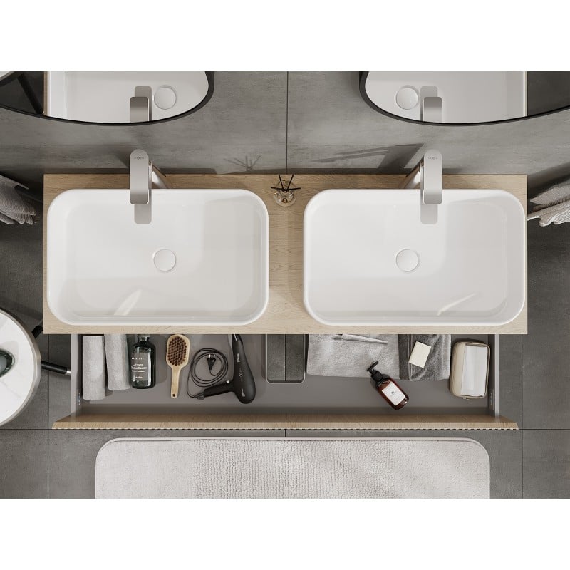 Mexen Rivel meuble de salle de bains sous-lavabo 140 cm avec plateau, 2 tiroirs, rainuré, chêne - 91A20-14047-2-BFFC81
