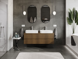 Mexen Rivel meuble de salle de bains sous-lavabo 140 cm avec plateau, 2 tiroirs, rainuré, noyer - 91A20-14047-2-BFFC86
