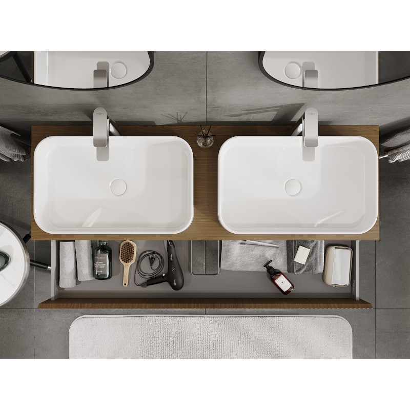 Mexen Rivel meuble de salle de bains sous-lavabo 140 cm avec plateau, 2 tiroirs, rainuré, noyer - 91A20-14047-2-BFFC86