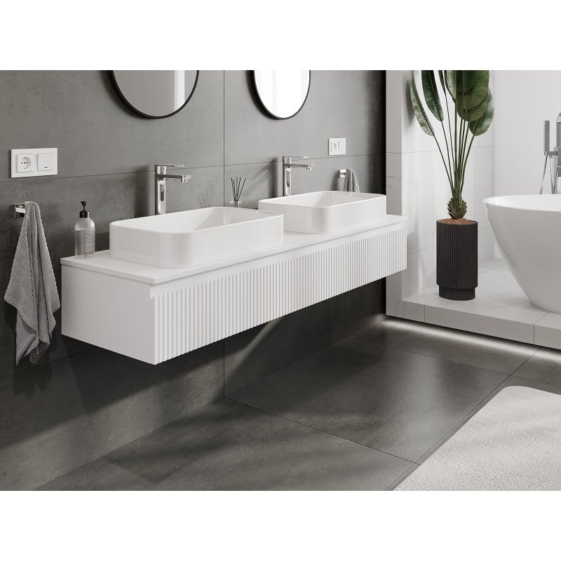 Mexen Rivel meuble de salle de bain sous-vasque 160 cm avec plateau, 1 tiroir, rainuré, blanc mat - 91A20-16023-1-BFC01