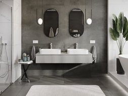 Mexen Rivel meuble de salle de bain pour lavabo 160 cm avec plan, 1 tiroir, rainuré, gris mat - 91A20-16023-1-BFC62