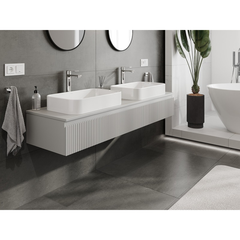 Mexen Rivel meuble de salle de bain sous vasque 160 cm avec plateau, 1 tiroir, rainuré, gris mat - 91A20-16023-1-BFC62