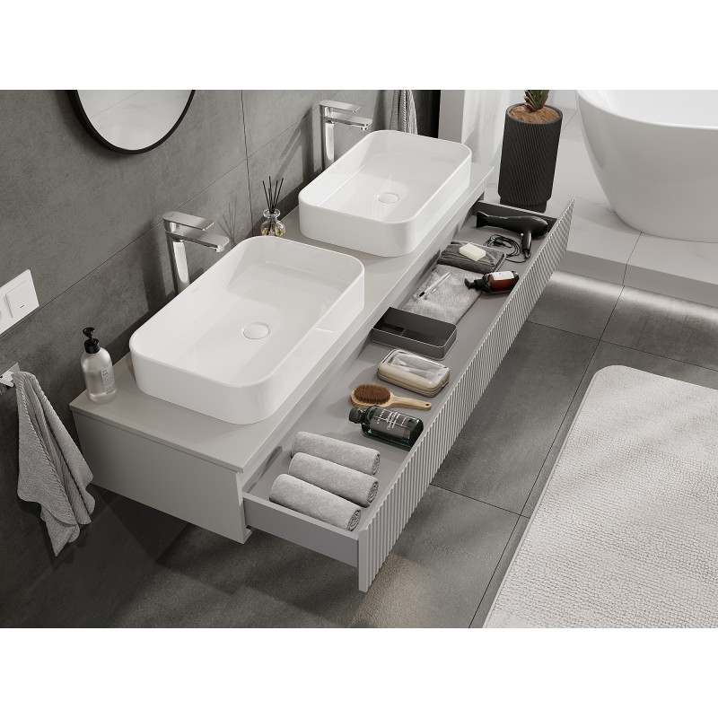 Mexen Rivel meuble de salle de bain sous vasque 160 cm avec plateau, 1 tiroir, rainuré, gris mat - 91A20-16023-1-BFC62