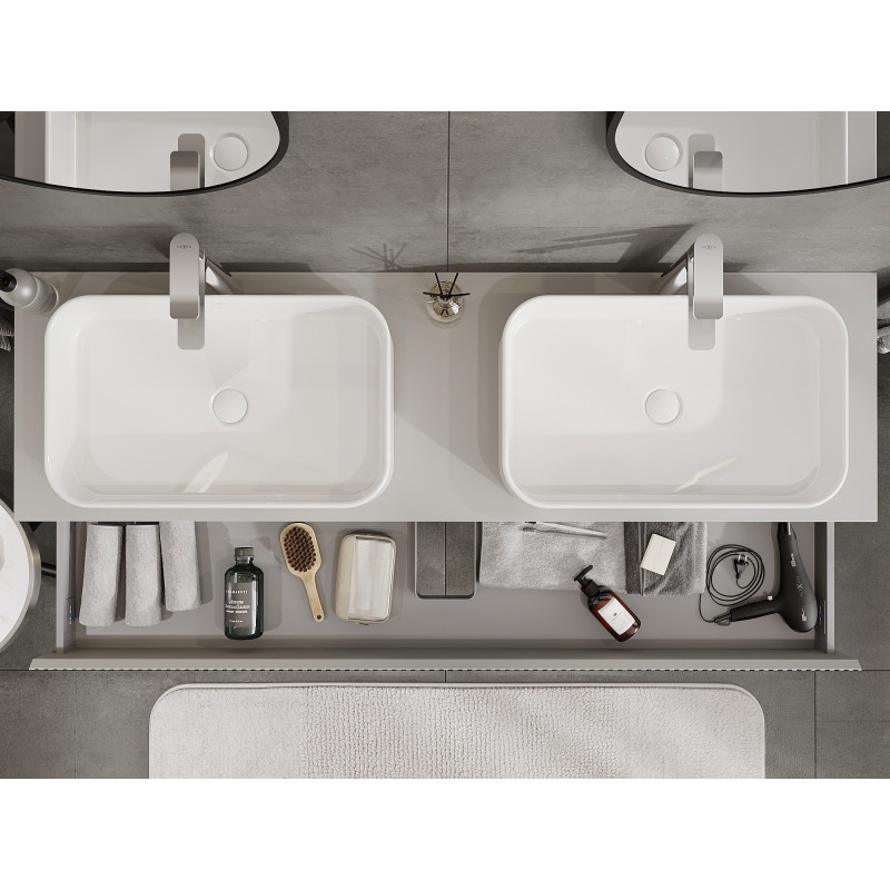 Mexen Rivel meuble de salle de bain sous vasque 160 cm avec plateau, 1 tiroir, rainuré, gris mat - 91A20-16023-1-BFC62