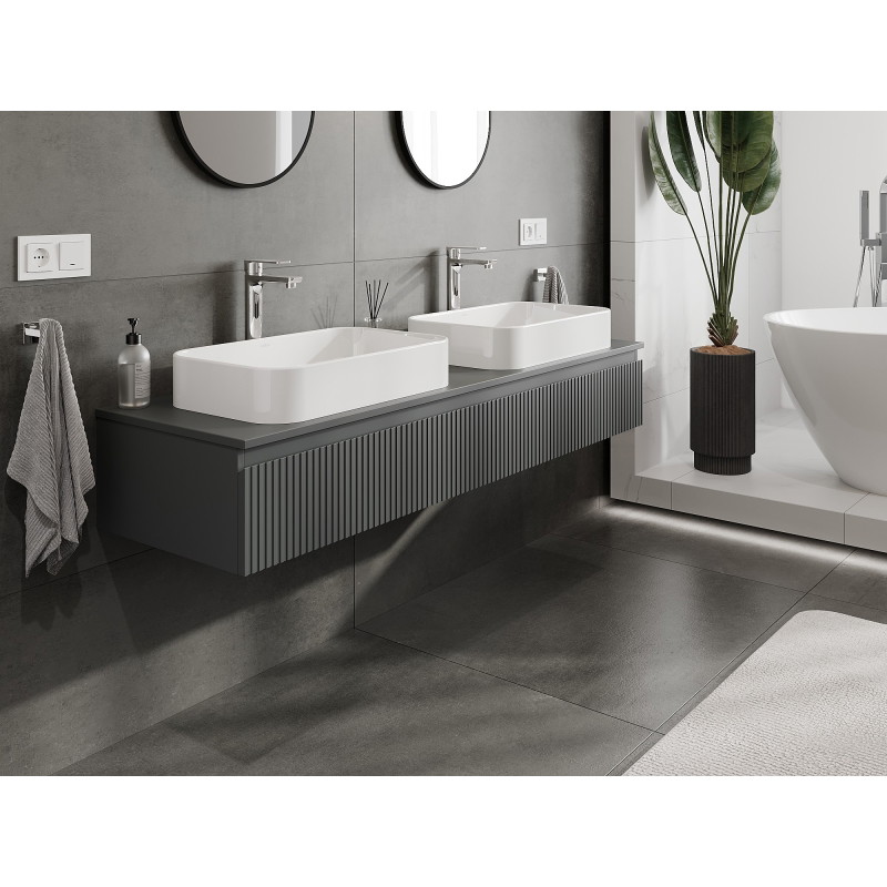 Mexen Rivel meuble de salle de bain sous-vasque 160 cm avec plateau, 1 tiroir, rainuré, graphite mat - 91A20-16023-1-BFC66
