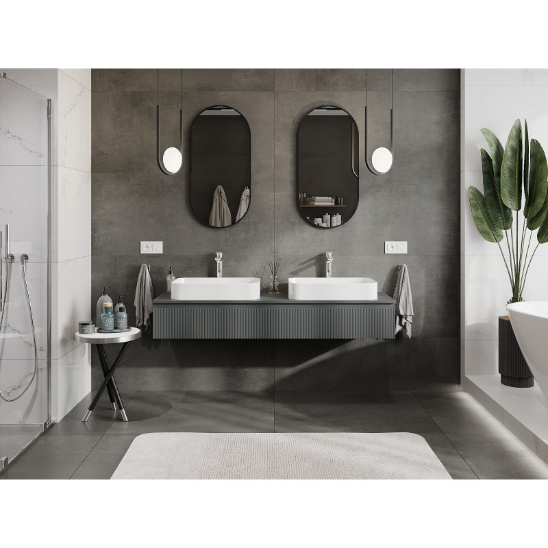 Mexen Rivel meuble de salle de bain sous-vasque 160 cm avec plateau, 1 tiroir, rainuré, graphite mat - 91A20-16023-1-BFC66