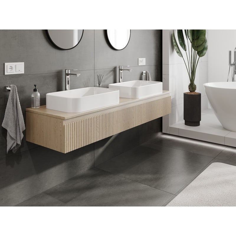Mexen Rivel meuble de salle de bain sous lavabo 160 cm avec plateau, 1 tiroir, nervuré, chêne - 91A20-16023-1-BFC81