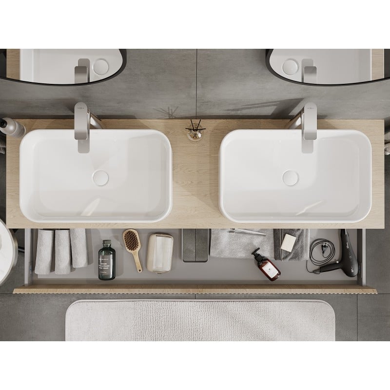Mexen Rivel meuble de salle de bain sous lavabo 160 cm avec plateau, 1 tiroir, nervuré, chêne - 91A20-16023-1-BFC81