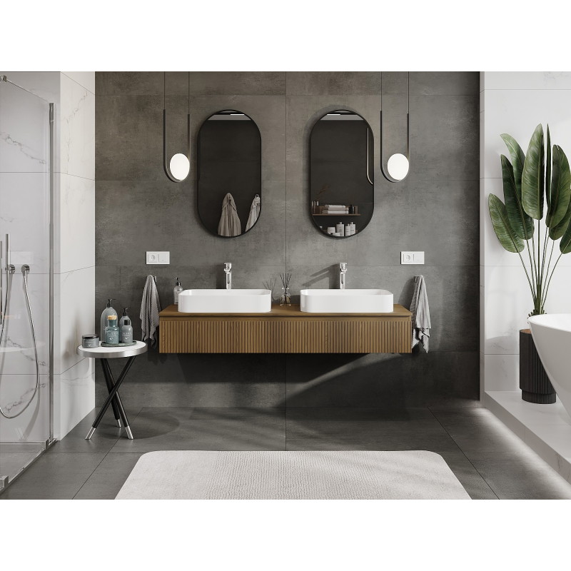 Mexen Rivel armoire de salle de bain sous lavabo 160 cm avec plateau, 1 tiroir, rainuré, noyer - 91A20-16023-1-BFC86