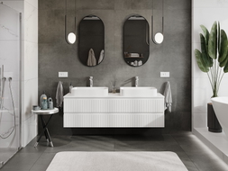 Mexen Rivel meuble sous-lavabo 160 cm avec plateau, 2 tiroirs, rainuré, blanc mat - 91A20-16047-2-BFFC01
