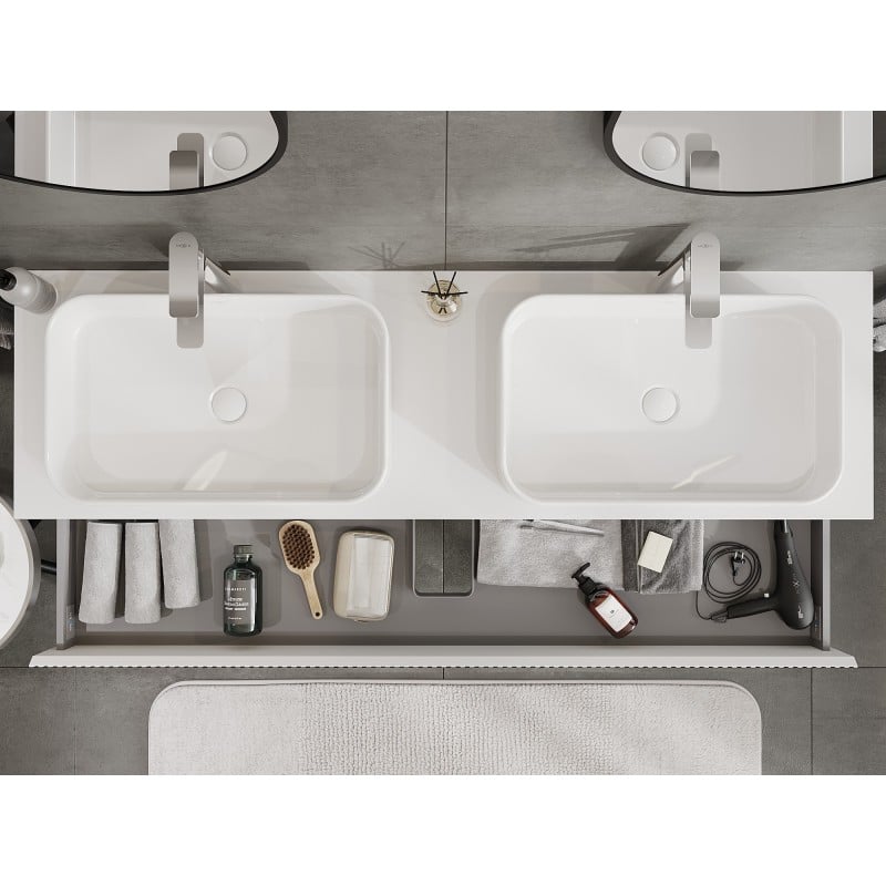 Mexen Rivel armoire de salle de bain sous lavabo 160 cm avec plateau, 2 tiroirs, rainurée, blanc mat - 91A20-16047-2-BFFC01