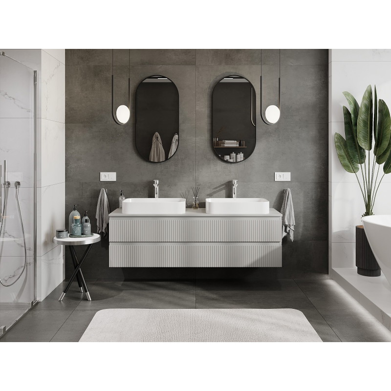 Mexen Rivel armoire de salle de bain sous lavabo 160 cm avec plateau, 2 tiroirs, rainurée, gris mat - 91A20-16047-2-BFFC62