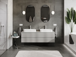 Mexen Rivel armoire de salle de bain sous lavabo 160 cm avec plateau, 2 tiroirs, rainurée, gris mat - 91A20-16047-2-BFFC62