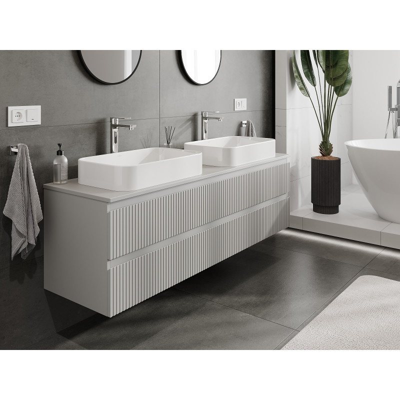Mexen Rivel armoire de salle de bain sous lavabo 160 cm avec plateau, 2 tiroirs, rainurée, gris mat - 91A20-16047-2-BFFC62