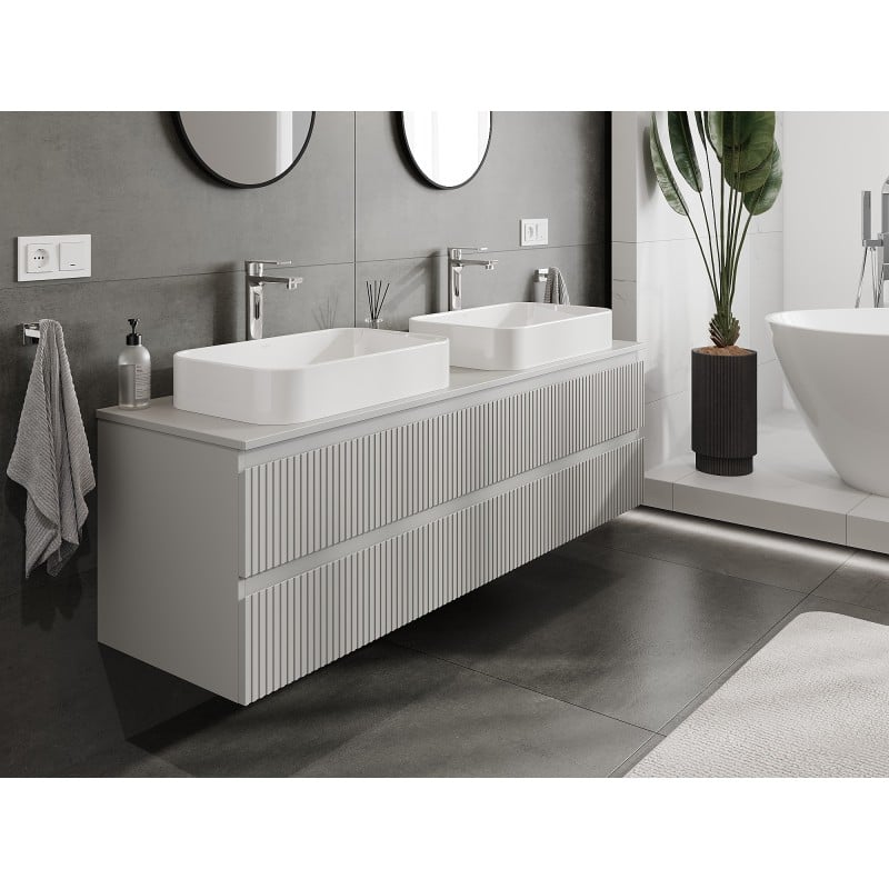 Mexen Rivel meuble de salle de bain sous lavabo 160 cm avec plateau, 2 tiroirs, rainuré, gris mat - 91A20-16047-2-BFFC62