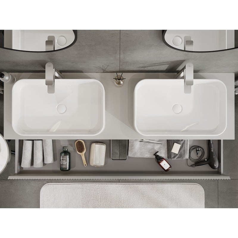Mexen Rivel meuble de salle de bain sous lavabo 160 cm avec plateau, 2 tiroirs, rainuré, gris mat - 91A20-16047-2-BFFC62