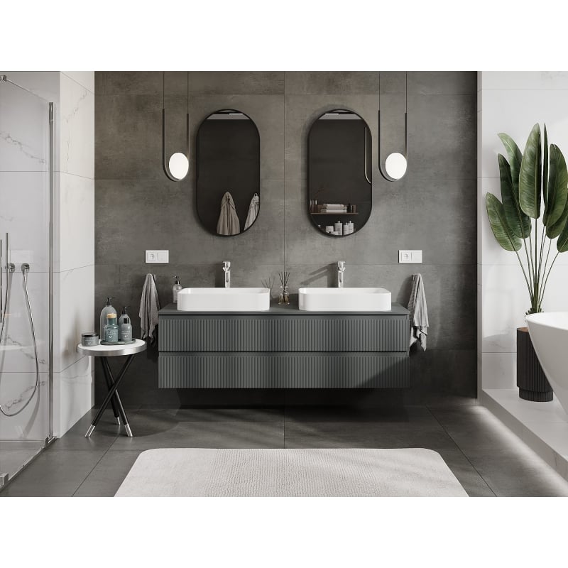 Mexen Rivel meuble de salle de bain sous-lavabo 160 cm avec plateau, 2 tiroirs, rainuré, graphite mat - 91A20-16047-2-BFFC66