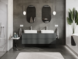 Mexen Rivel meuble de salle de bain sous lavabo 160 cm avec plateau, 2 tiroirs, rainuré, graphite mat - 91A20-16047-2-BFFC66