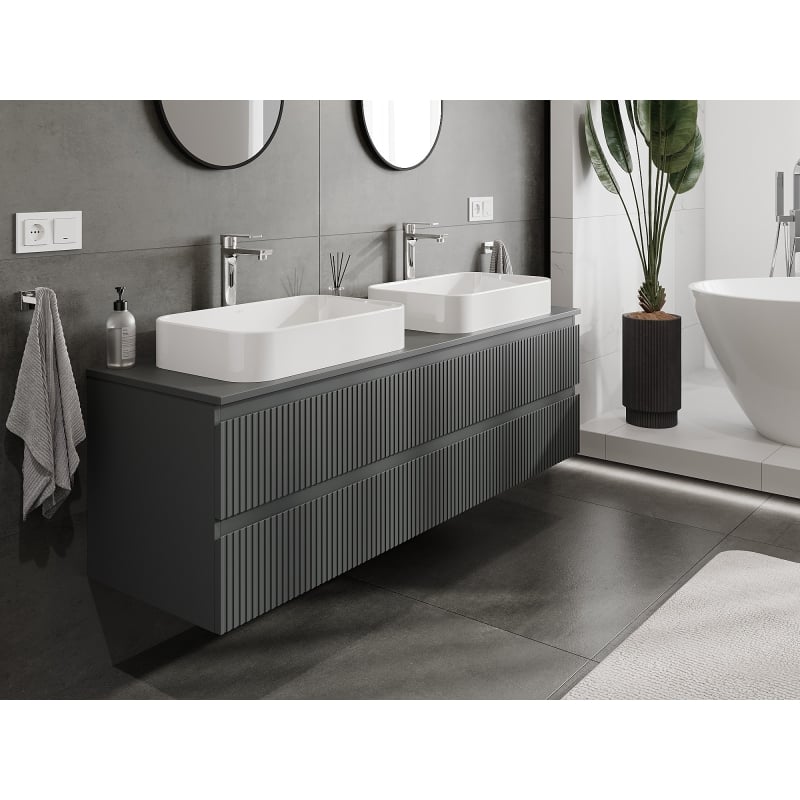 Mexen Rivel meuble de salle de bain sous-lavabo 160 cm avec plateau, 2 tiroirs, rainuré, graphite mat - 91A20-16047-2-BFFC66