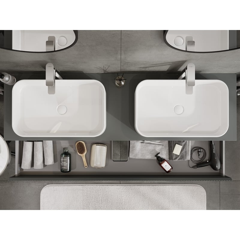 Mexen Rivel meuble de salle de bain sous-lavabo 160 cm avec plateau, 2 tiroirs, rainuré, graphite mat - 91A20-16047-2-BFFC66
