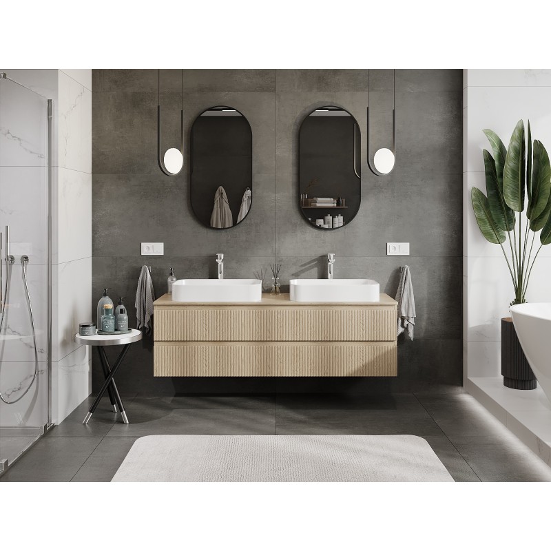 Mexen Rivel meuble de salle de bains 160 cm avec plateau, 2 tiroirs, rainuré, chêne - 91A20-16047-2-BFFC81