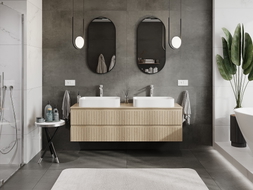 Mexen Rivel meuble de salle de bains 160 cm avec plateau, 2 tiroirs, rainuré, chêne - 91A20-16047-2-BFFC81