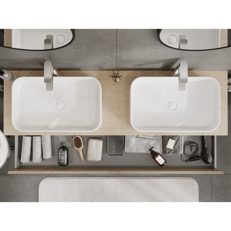 Mexen Rivel meuble de salle de bains 160 cm avec plateau, 2 tiroirs, rainuré, chêne - 91A20-16047-2-BFFC81