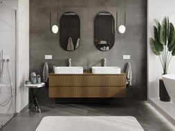Mexen Rivel meuble de salle de bain sous lavabo 160 cm avec plateau, 2 tiroirs, rainuré, noyer - 91A20-16047-2-BFFC86