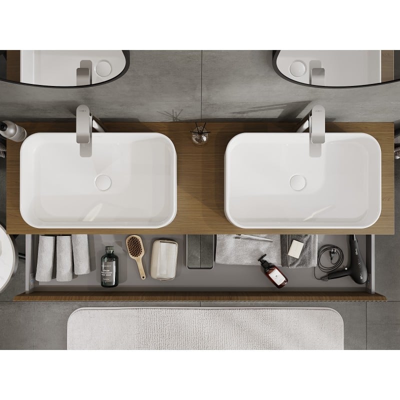 Mexen Rivel meuble de salle de bain sous lavabo 160 cm avec plateau, 2 tiroirs, rainuré, noyer - 91A20-16047-2-BFFC86