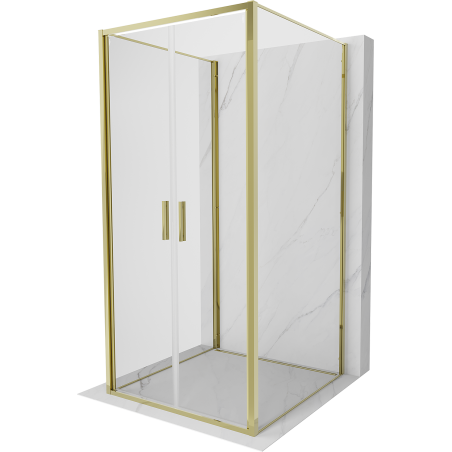 Mexen Exo-B Duo 3S cabine de douche à 3 parois avec porte battante 70 x 70 cm, transparent, dorée - 814-070-070-50-00-3S
