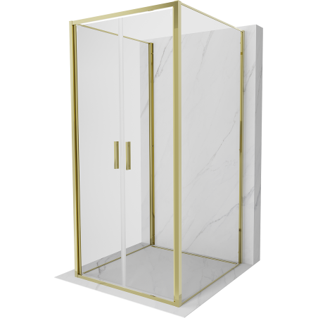 Mexen Exo-3S cabine de douche à 3 parois à charnières 100 x 100 cm, transparent, or - 814-100-100-50-00-3S